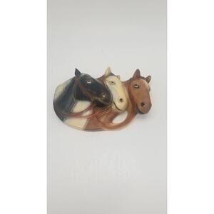 Vintage Chalkware, Horseheads Western, Racing Horses, Hanging Plaque